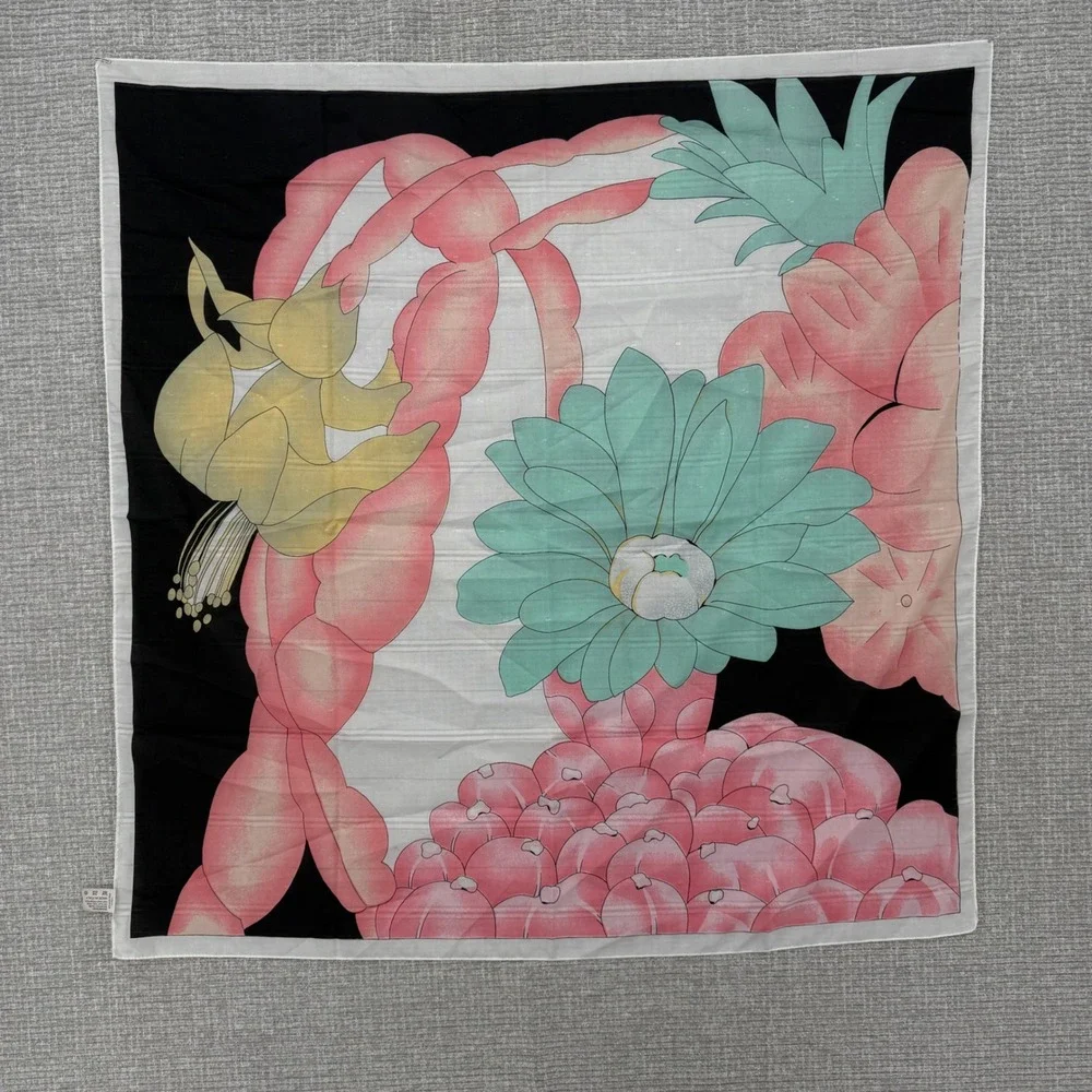 Vintage Y2K Scarf Women Square Large Floral Graphic‎ Italy Cottage Pink Pastel